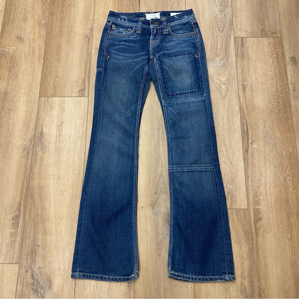 Y2K 🌟TAVERNITI SO🌟 PATTI LOW RISE FLARE DISTRESSED JEANS DARK WASH SZ 25